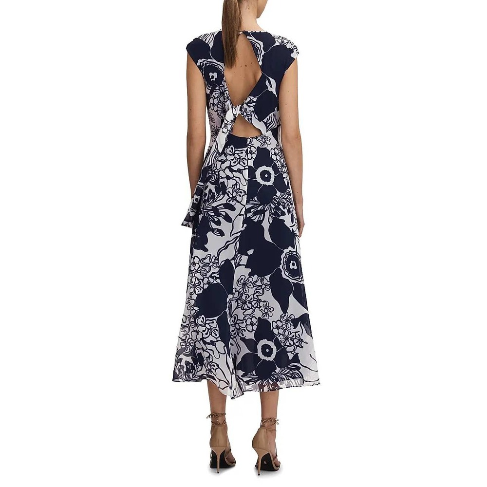 Reiss Becci Floral OpenBack Midi Dress Navy Chiffon 4 Wedding Guest Garden Party